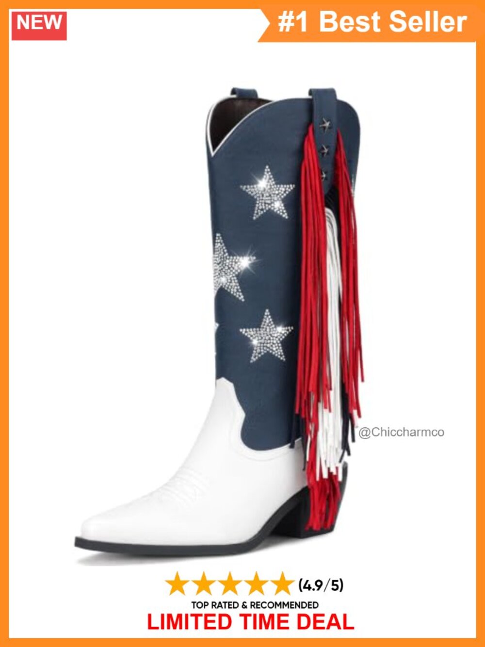 Rhinestone Fringe Cowboy Boots Faux Leather Pointed Toe Western Boots